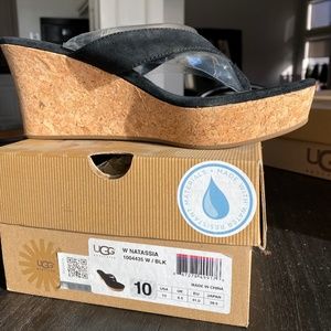 Ugg Natassia  Black suede cork wedged sadle